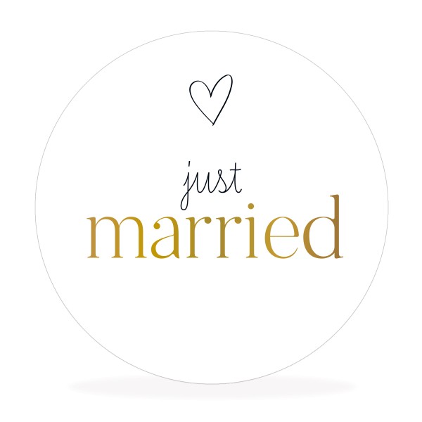 Aufkleber "just married", Herz, gold, Sticker für Hochzeit, Taufe, Konfirmation, Feier