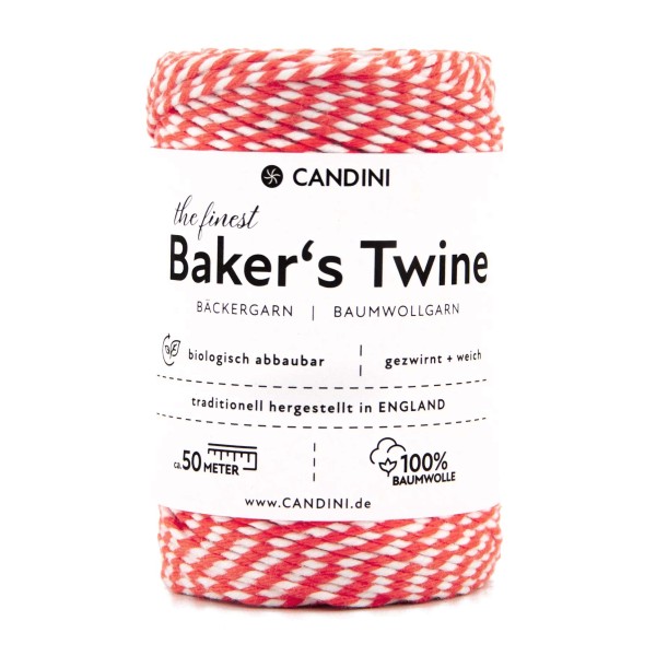 Bäckergarn - erdbeerrot-weiß, zweifarbig, aus 100% Baumwolle