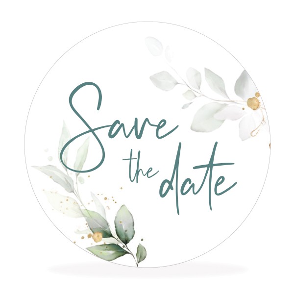Aufkleber "Save the date", Eukalyptus, floral, Sticker für Hochzeit, Taufe, Konfirmation, Feier