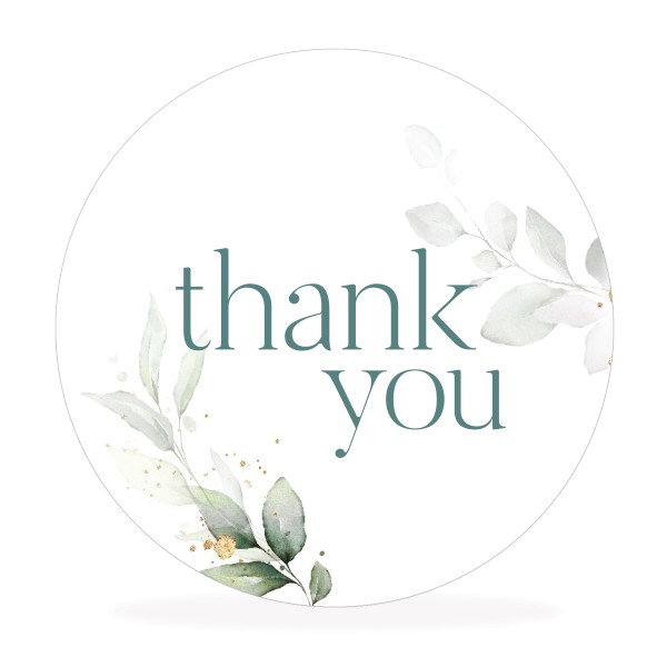 Aufkleber "thank you", Eukalyptus, floral, Sticker für Hochzeit, Taufe, Konfirmation, Feier