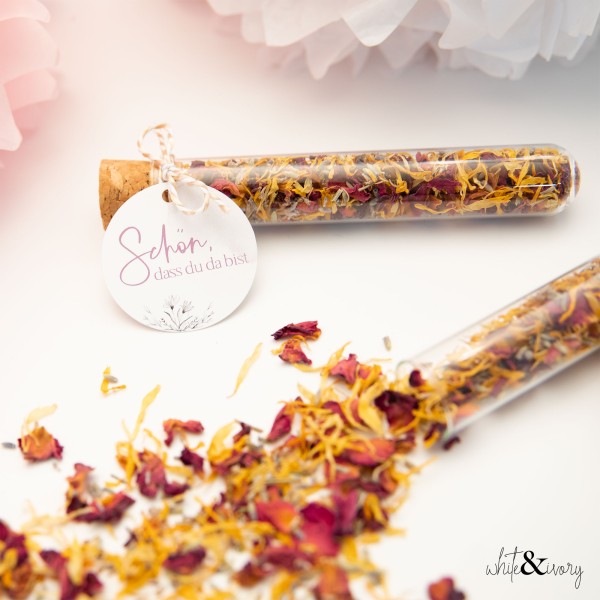 Blütenkonfetti „Blossom Dawn“ Mix im Reagenzglas mit Korken